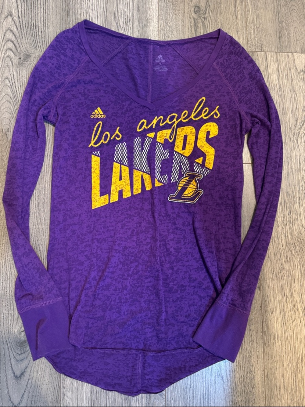 adidas Purple Los Angeles Lakers V-Neck Long Sleeve Tee
